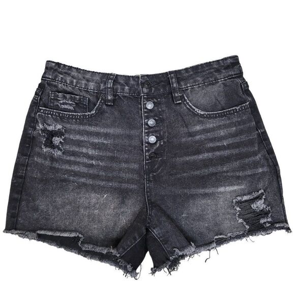 YMI High Rise Dream Fit Shorts Black Dark Wash Womens 11 / 30 Button Fly Denim - Picture 2 of 13